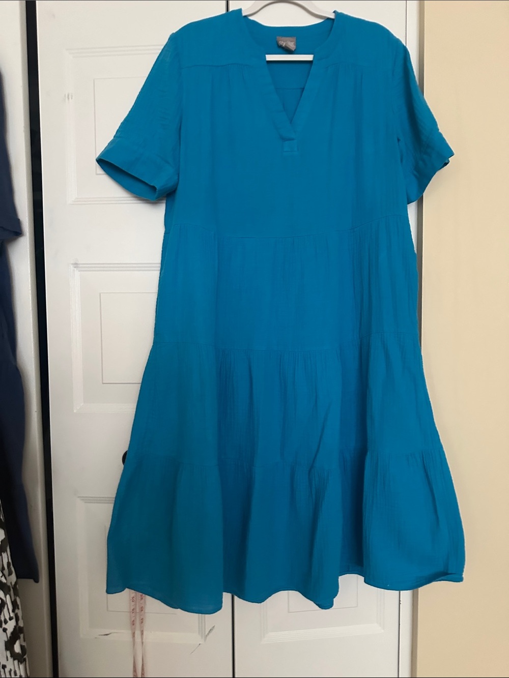 Chico's Teal Tiered Midi Dress with V-Neck